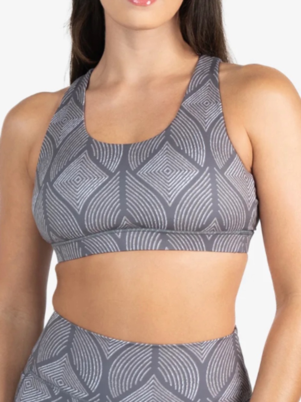 Lattice Back Sports Bra in Grey Peacock!